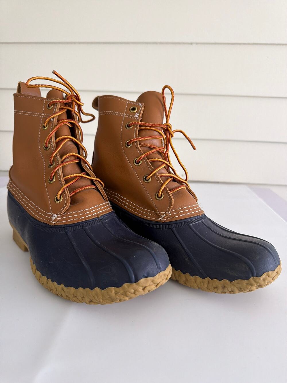 Vintage LL Bean 8" Bean Boots Womens 9 Navy Made in USA Leather Gorpcore Preppy